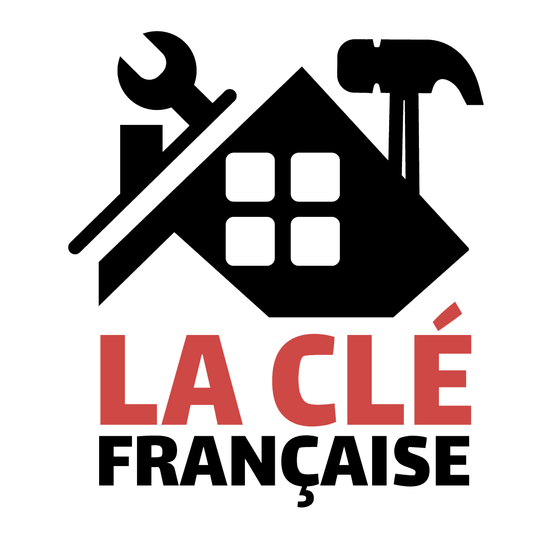 Logo de La Clé Française représentant une maison stylisée avec une clé à molette et un marteau