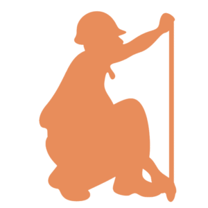 Illustration d’un installateur de poêle accroupi, en train de poser un conduit ou d’ajuster une installation
