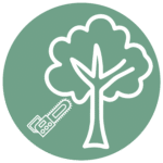 Pictogramme représentant un grand arbre accompagné d’une tronçonneuse, symbolisant l’usage de matériel professionnel pour l’élagage