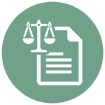 Pictogramme illustrant une balance de justice et un document officiel, représentant une obligation légale d’élagage