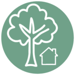 Pictogramme représentant un grand arbre à côté d’une maison, illustrant un arbre devenu trop imposant