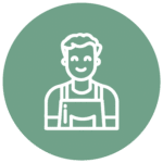 Pictogramme représentant un artisan souriant en tenue de travail