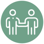 Pictogramme de deux personnes se serrant la main, sur fond vert