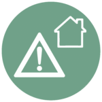 Pictogramme d’un panneau de danger à côté d’une maison, représentant un risque lié à la présence d’un arbre