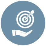 Pictogramme représentant une cible avec flèche atteignant le centre, tenue par une main ouverte.