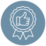 Pictogramme d’un pouce levé dans un ruban de certification, représentant la qualité et la finition.